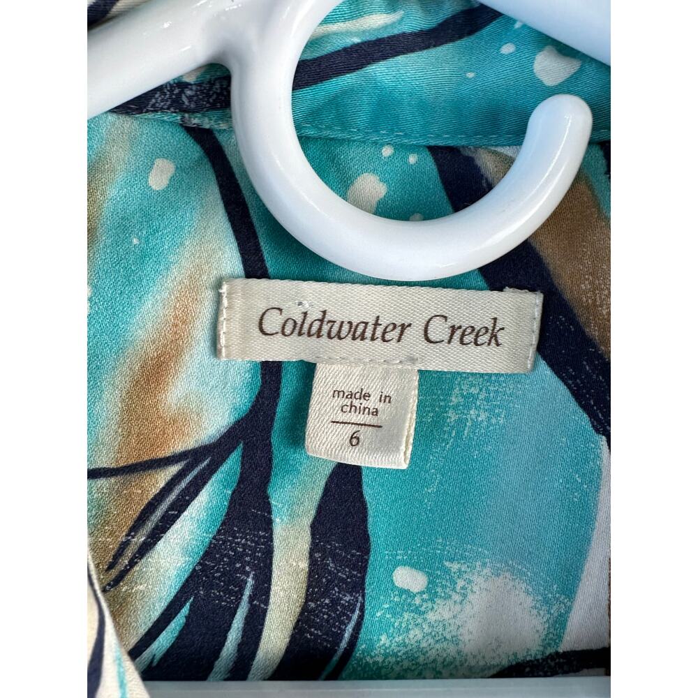 Coldwater Creek Blazer Jacket Womens 6 Turquoise Printed Pleated Front Stretch - Picture 8 of 11